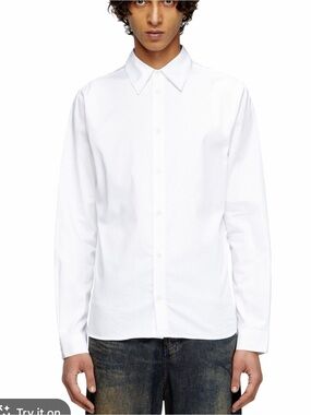 Diesel Men's White Long-Sleeve Dress Shirt